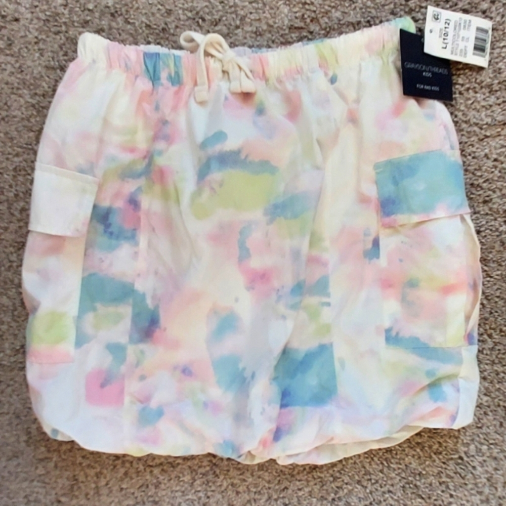 Grayson Threads Girls Bubble Skirt L 10-12 Cargo Pockets Nylon Pastel Multicolor